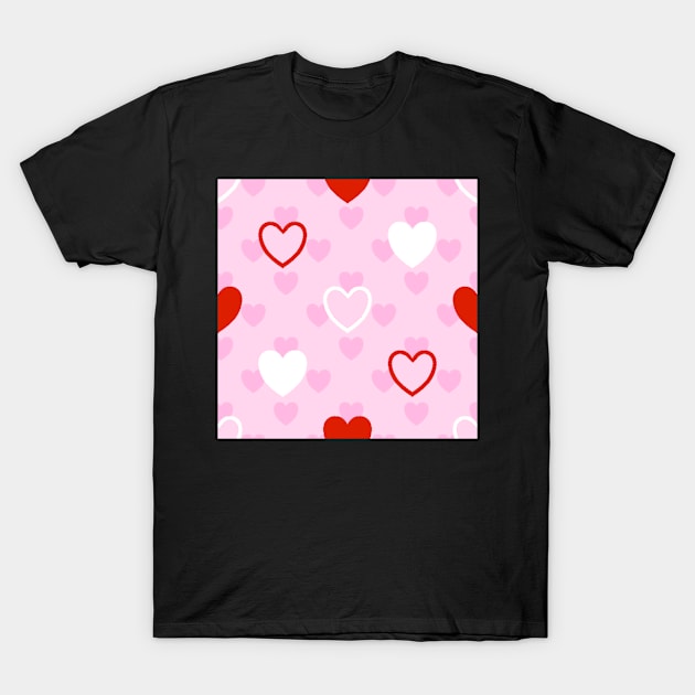 Red, White and Pink Valentine's Polka Dot Hearts T-Shirt by dogbone42